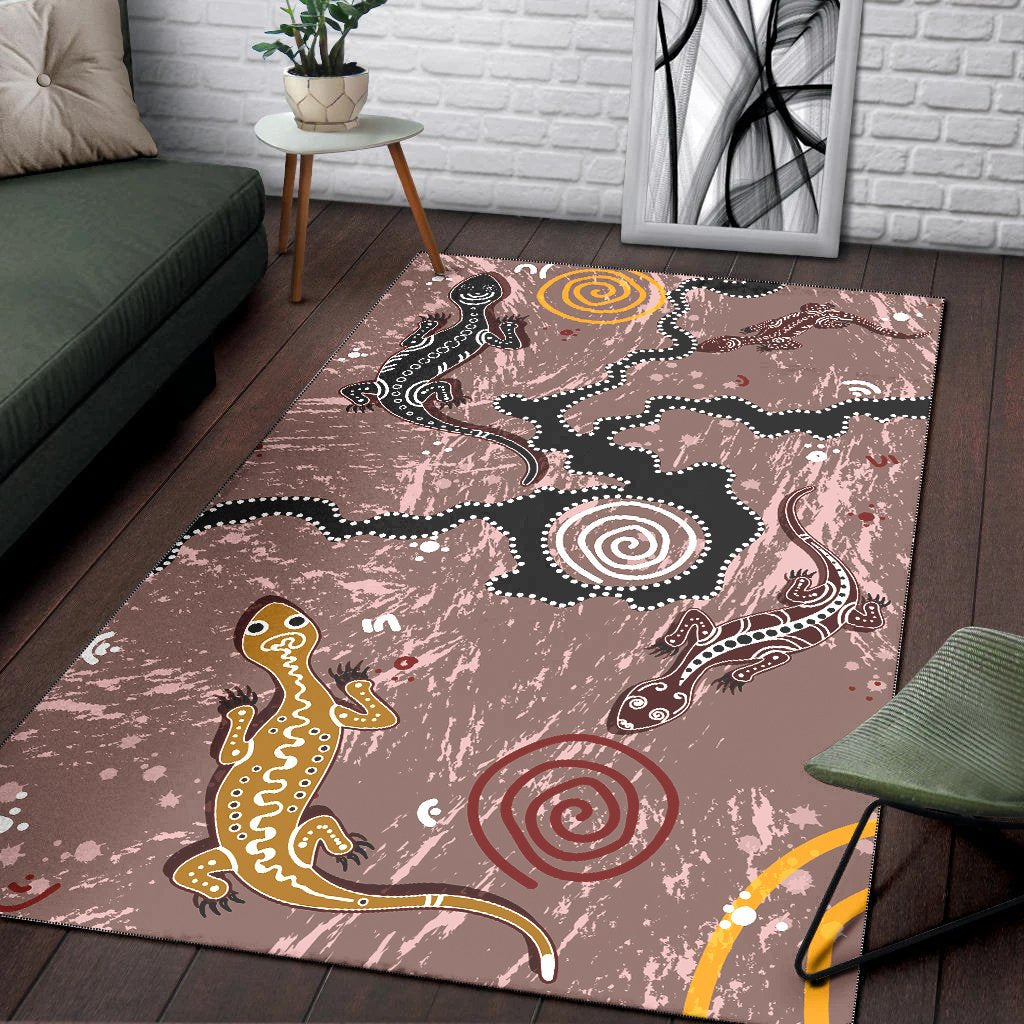 Aboriginal Area Rug - Lizard Family - Vibe Hoodie Shop