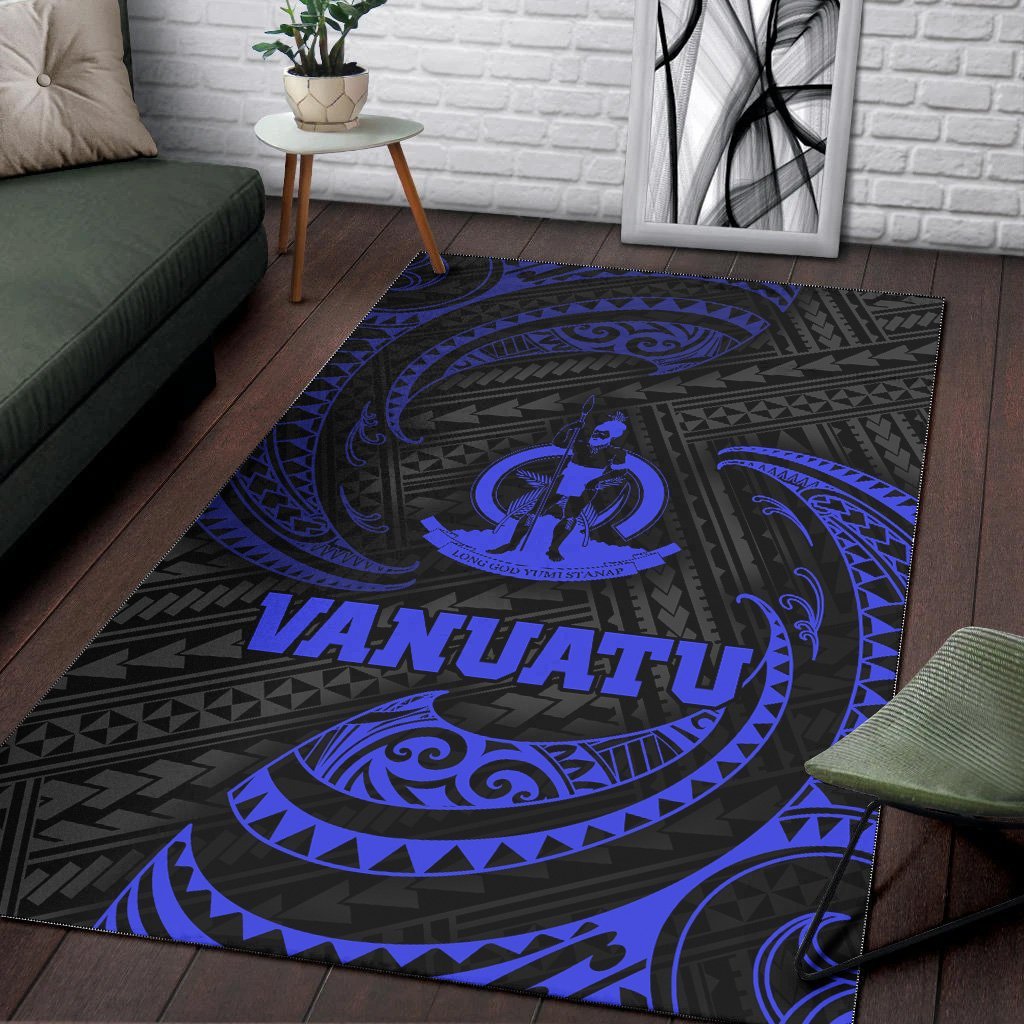 Vanuatu Polynesian Area Rug - Blue Tribal Wave - Vibe Hoodie Shop