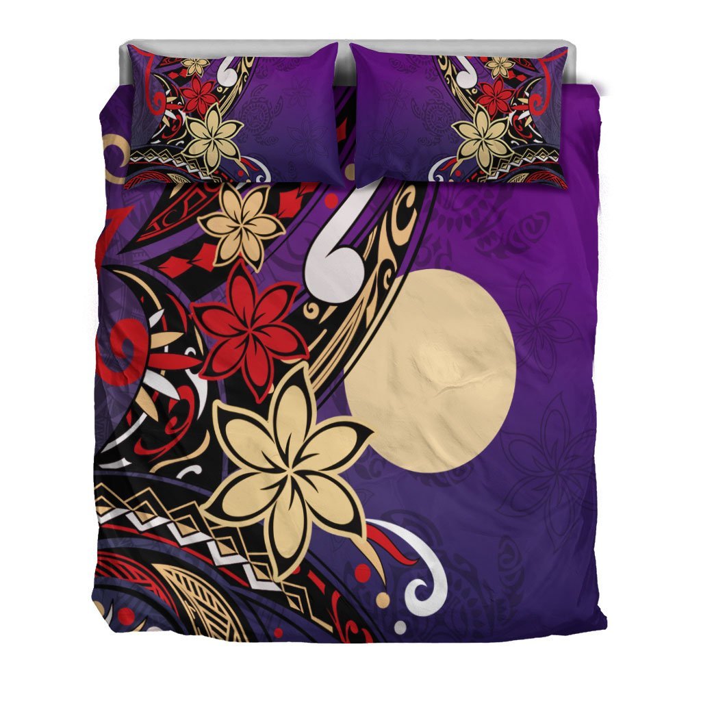 Palau Polynesian Bedding Set - Tribal Flower With Special Turtles Purple Color - Vibe Hoodie Shop