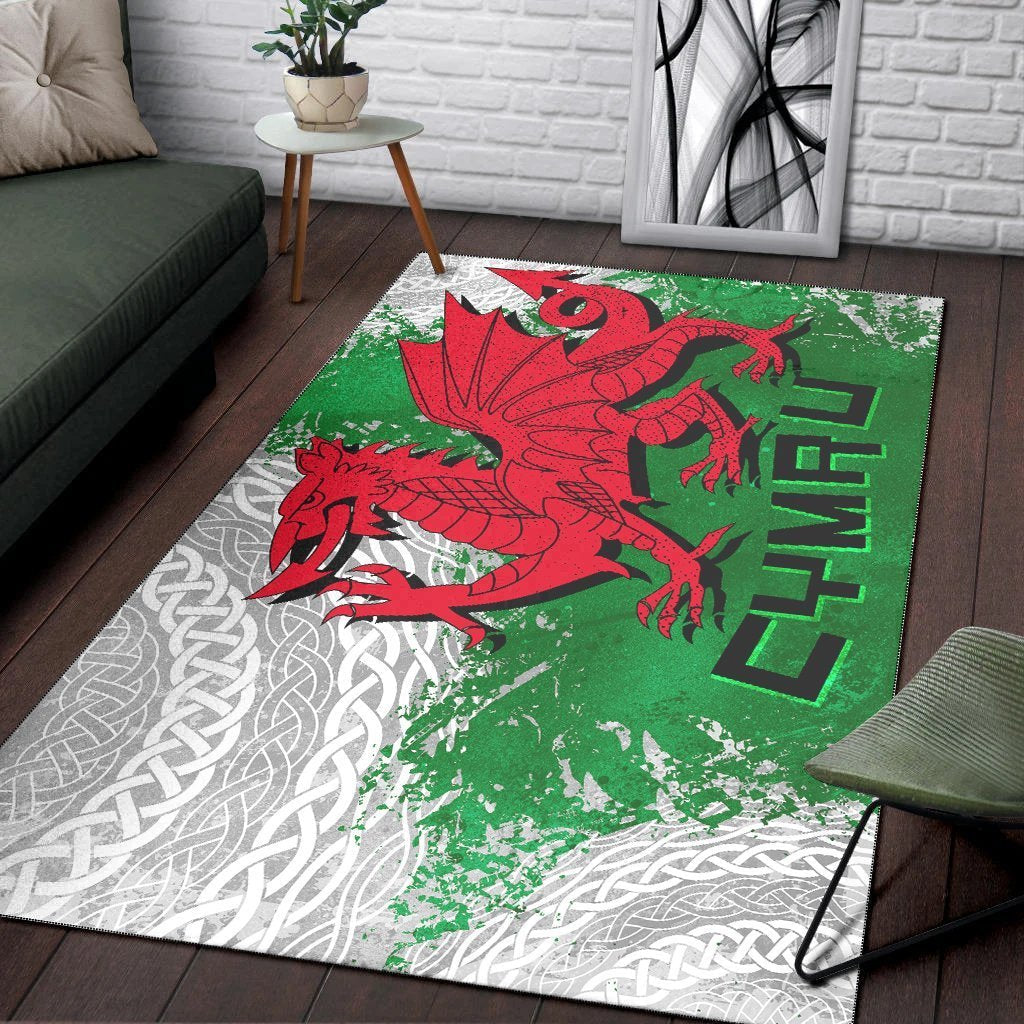 Wales Celtic Area Rug - Grunge Dragon - Vibe Hoodie Shop