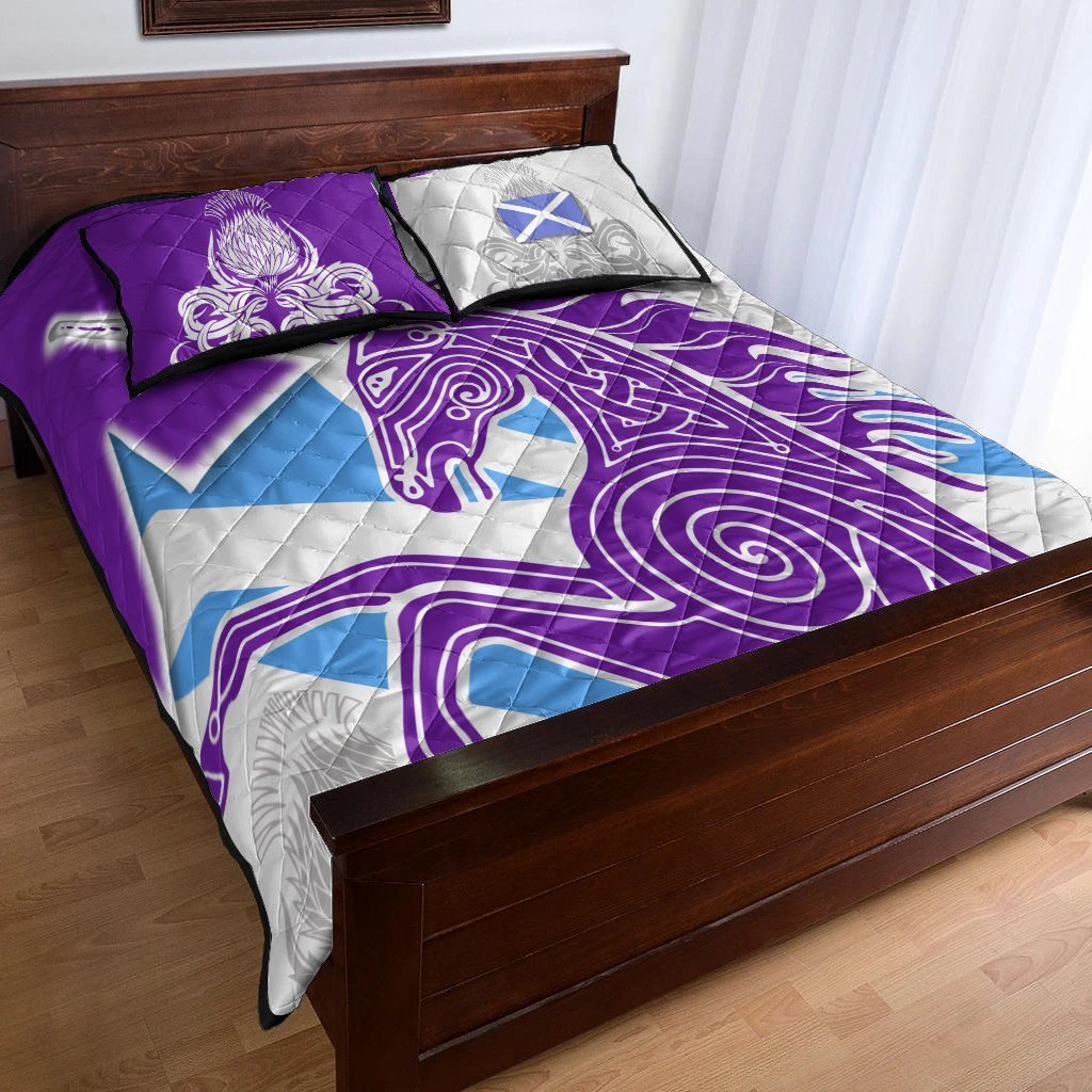 Celtic Scotland Quilt Bed Set - Scotland Unicorn and Thistle Pattern - Vibe Hoodie Shop