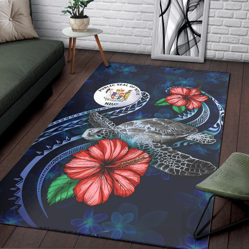 Niue Polynesian Area Rug - Blue Turtle Hibiscus - Vibe Hoodie Shop