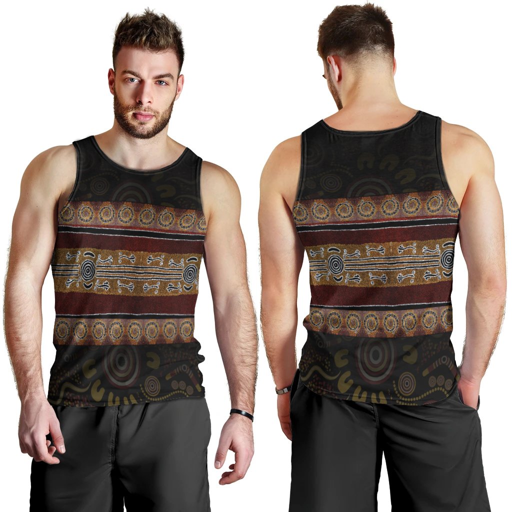 Men Tank - Aboriginal Dot Panting Art Horizontal Lines - Vibe Hoodie Shop