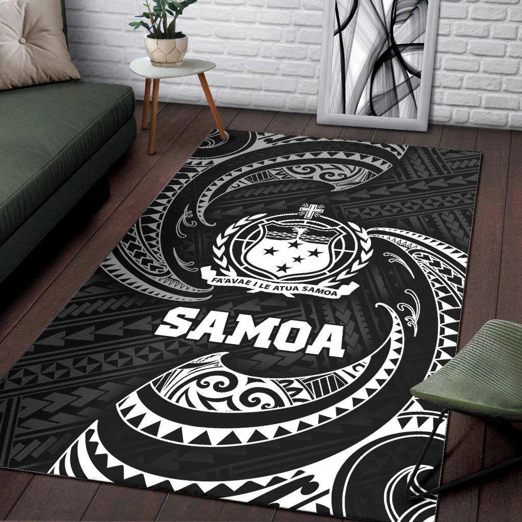 Samoa Polynesian Area Rug - White Tribal Wave - Vibe Hoodie Shop