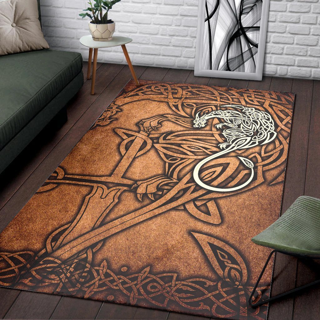 Celtic Dragon Area Rug - Celtic Dragon With Cross Vintage Style - Vibe Hoodie Shop