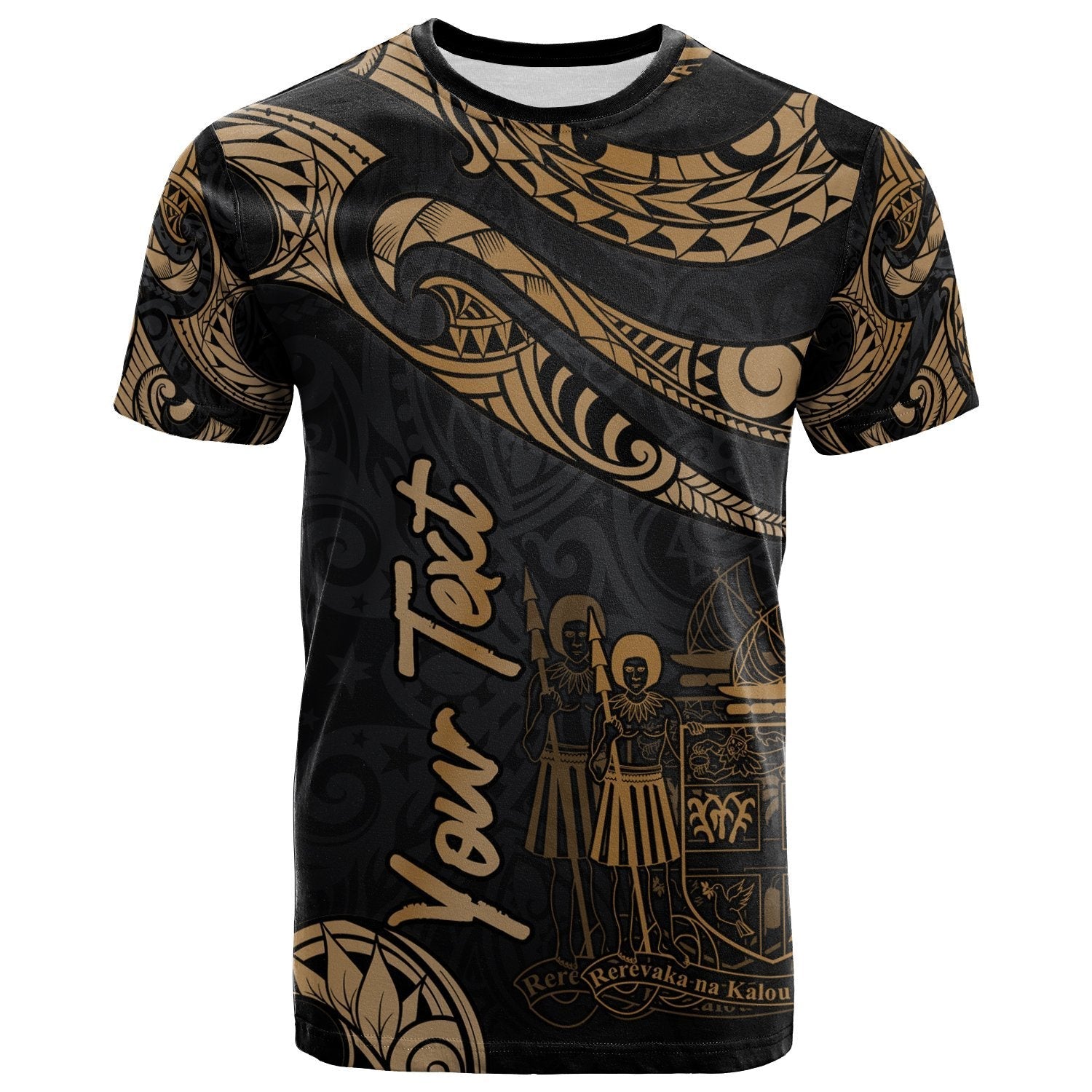 Custom Fiji Polynesian T shirt - Poly Tattoo Gold Version - Vibe Hoodie Shop