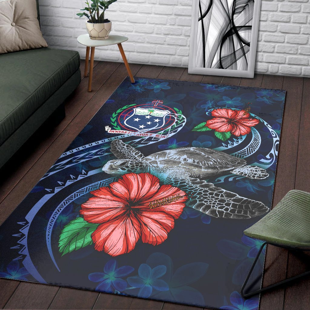 Samoa Polynesian Area Rug - Blue Turtle Hibiscus - Vibe Hoodie Shop