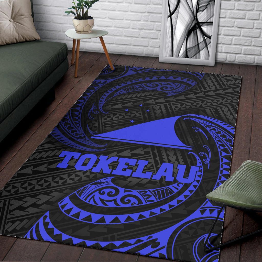 Tokelau Polynesian Area Rug - Blue Tribal Wave - Vibe Hoodie Shop