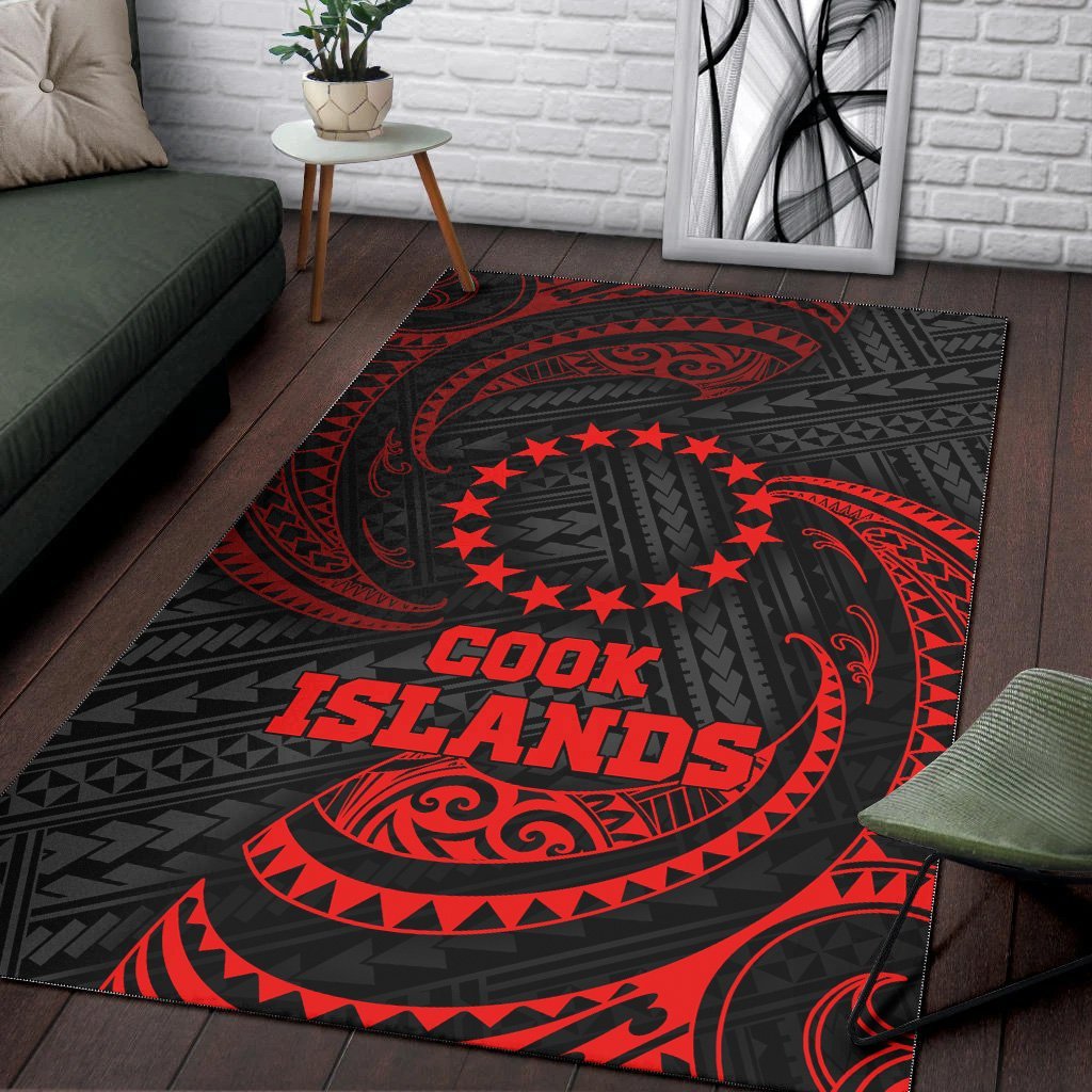 Cook Islands Polynesian Area Rug - Red Tribal Wave - Vibe Hoodie Shop