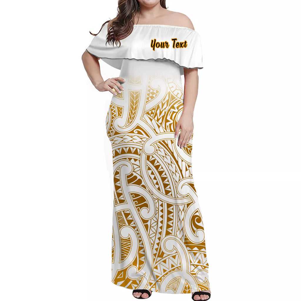 (Custom Personalised) New Zealand Off Shoulder Long Dress NZ Maori Gold - Vibe Hoodie Shop