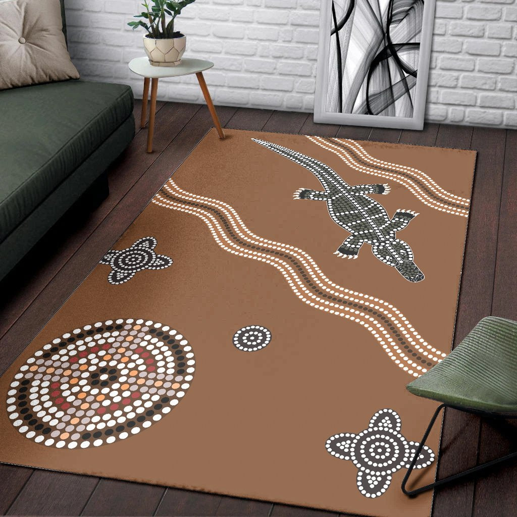 Aboriginal Area Rug - DREAMTIME CROCODILE Aboriginal Style - Vibe Hoodie Shop