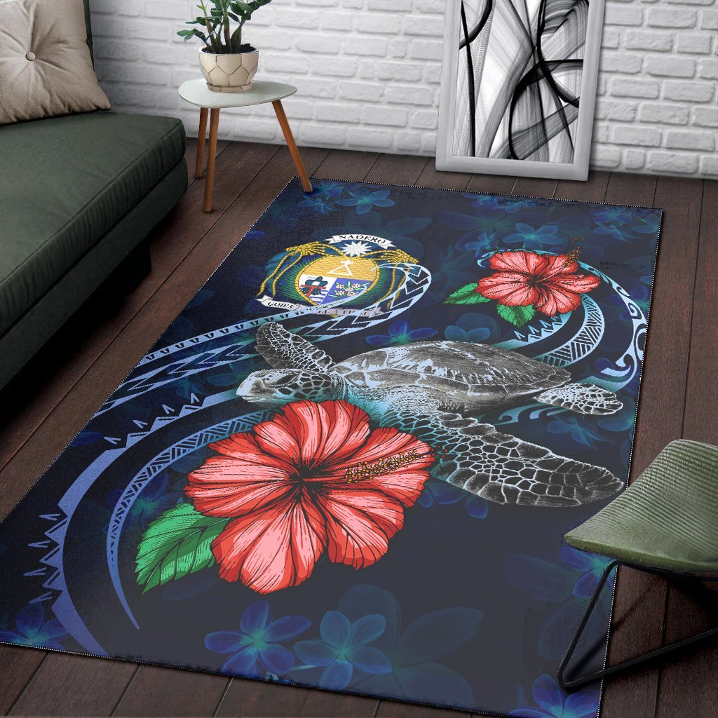 Nauru Polynesian Area Rug - Blue Turtle Hibiscus - Vibe Hoodie Shop