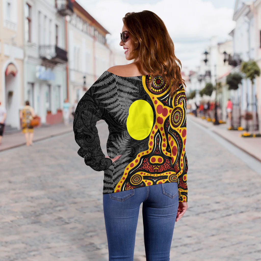 New Zealand Maori Combine Australia Aboriginal Women Off Shoulder Sweater - - Vibe Hoodie Shop