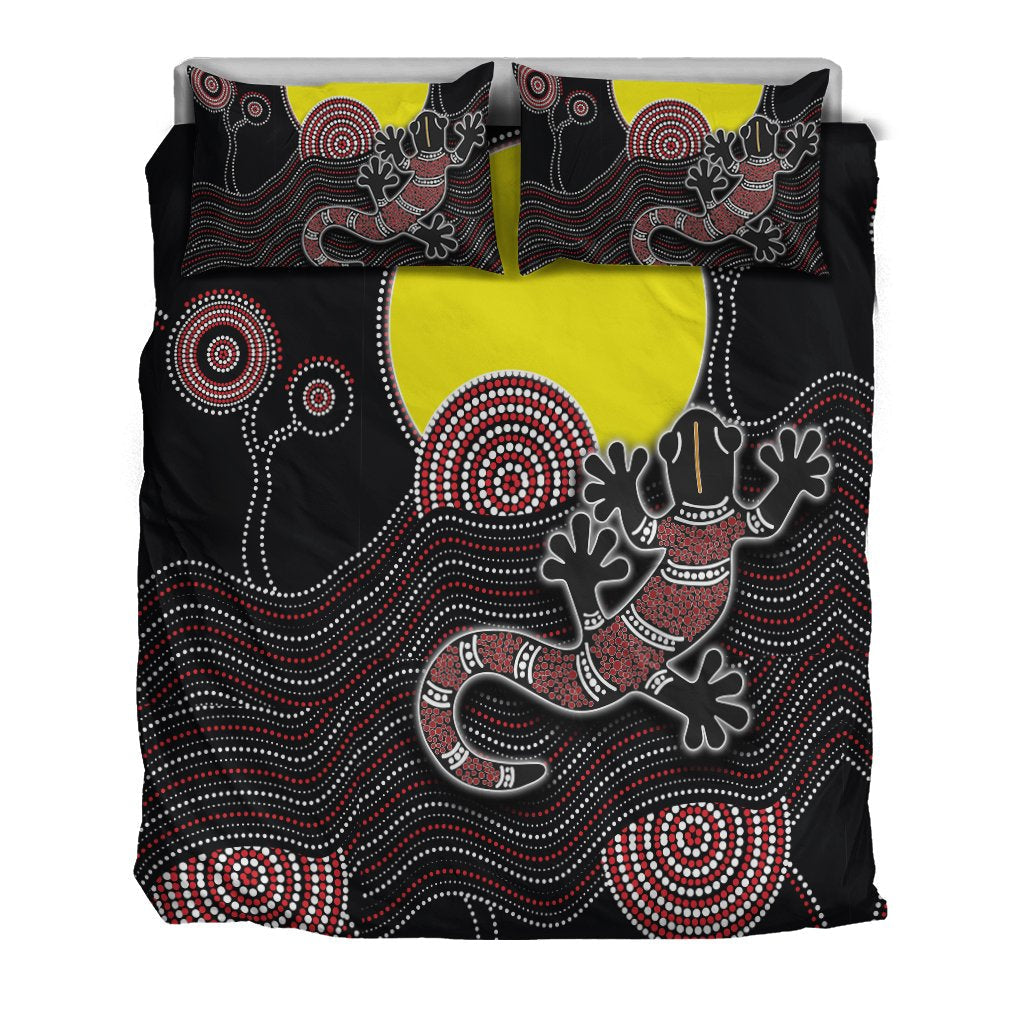 Aboriginal Bedding Set - Gecko with Aboriginal Sun - Vibe Hoodie Shop