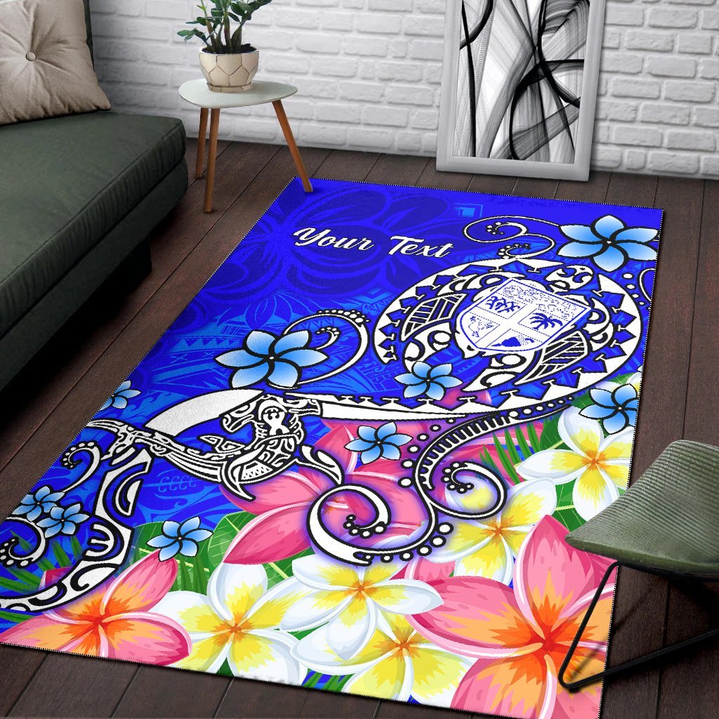 Fiji Custom Personalised Area Rug - Turtle Plumeria (Blue) - Vibe Hoodie Shop