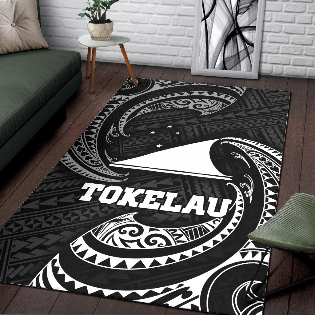 Tokelau Polynesian Area Rug - White Tribal Wave - Vibe Hoodie Shop