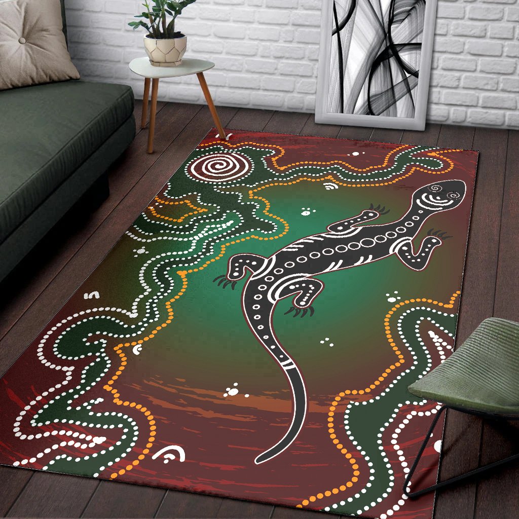 Aboriginal Area Rug - Lizard and Dot Painting - Vibe Hoodie Shop