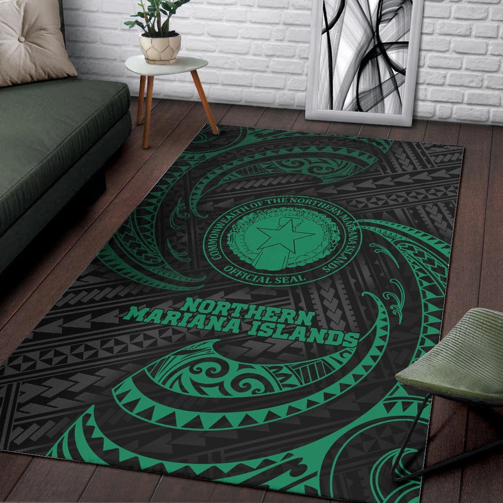 Northern Mariana Islands Polynesian Area Rug - Green Tribal Wave - Vibe Hoodie Shop