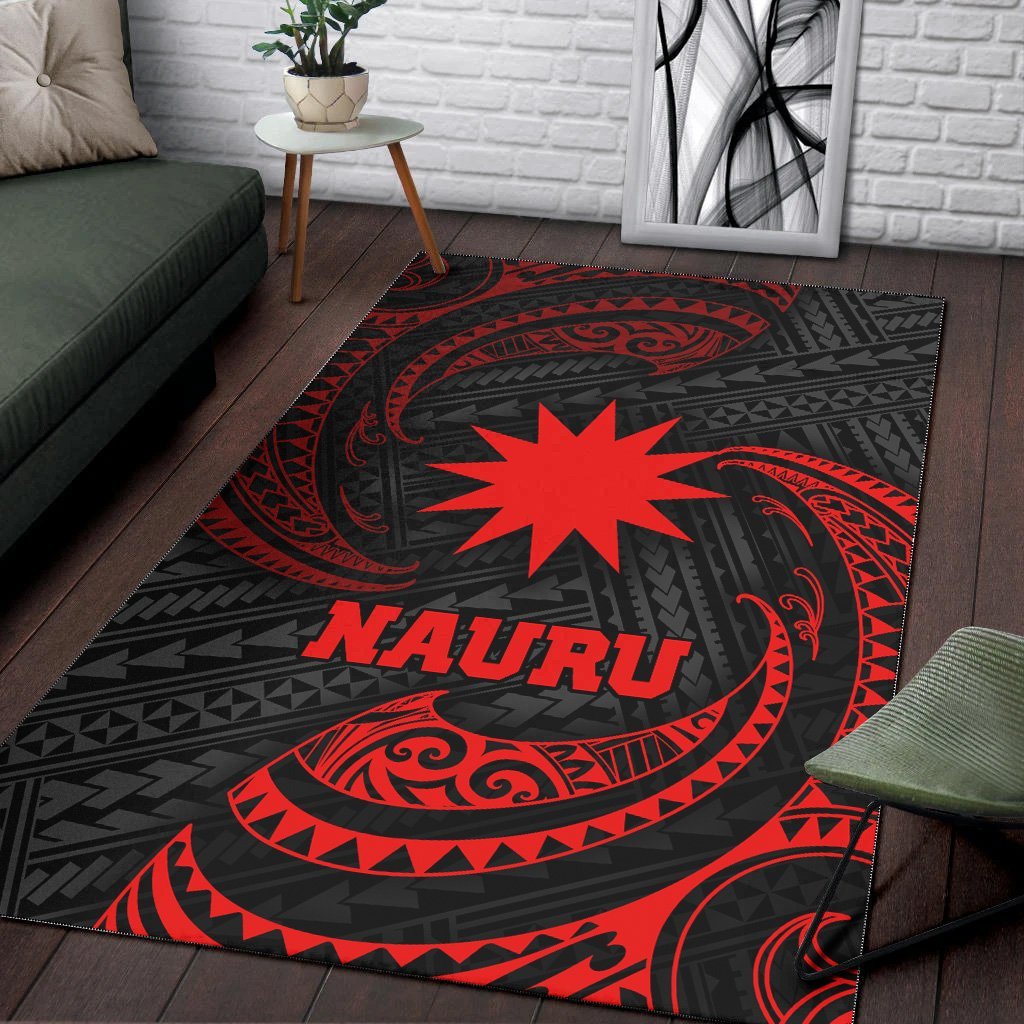 Nauru Polynesian Area Rug - Red Tribal Wave - Vibe Hoodie Shop