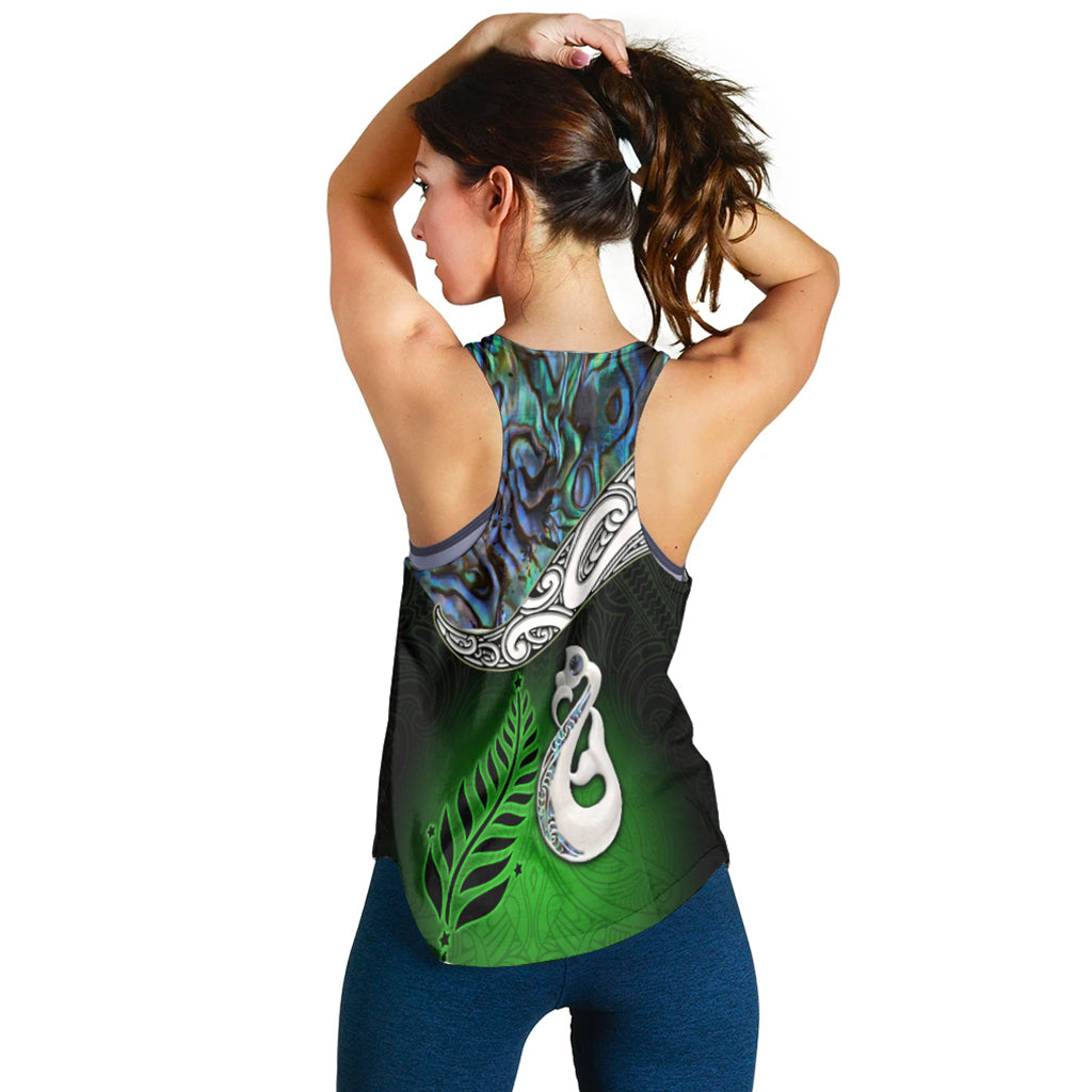 New Zealand Maori Women Racerback Tank - Manaia Paua Shell Glitter Green LT4 - Vibe Hoodie Shop