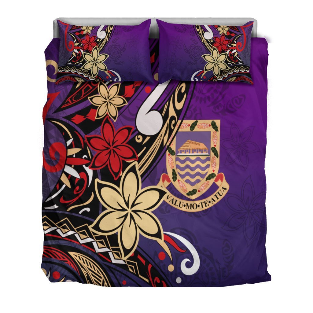 Tuvalu Polynesian Bedding Set - Tribal Flower With Special Turtles Purple Color - Vibe Hoodie Shop
