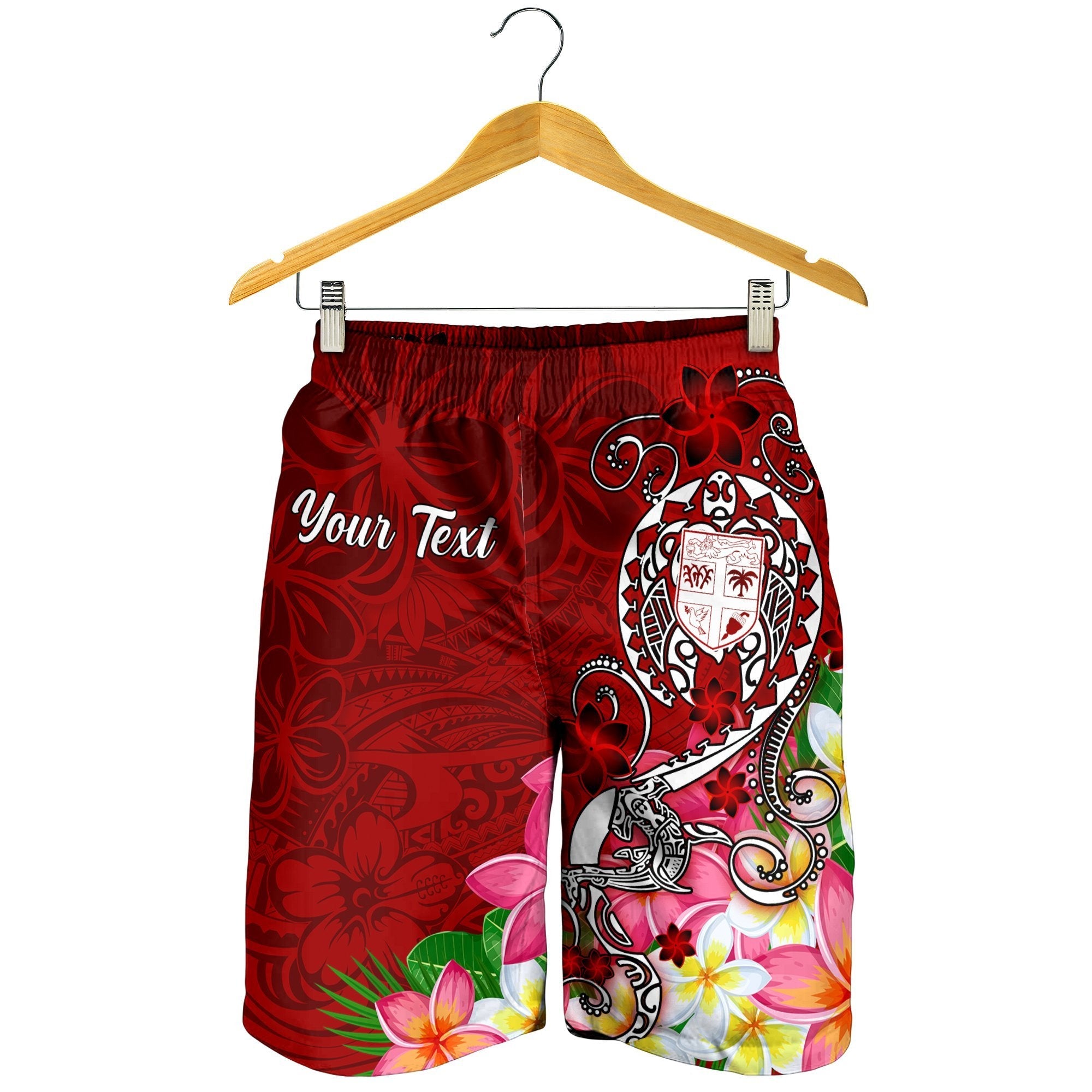 Fiji Custom Personalised Men's Shorts - Turtle Plumeria (Red) - Vibe Hoodie Shop