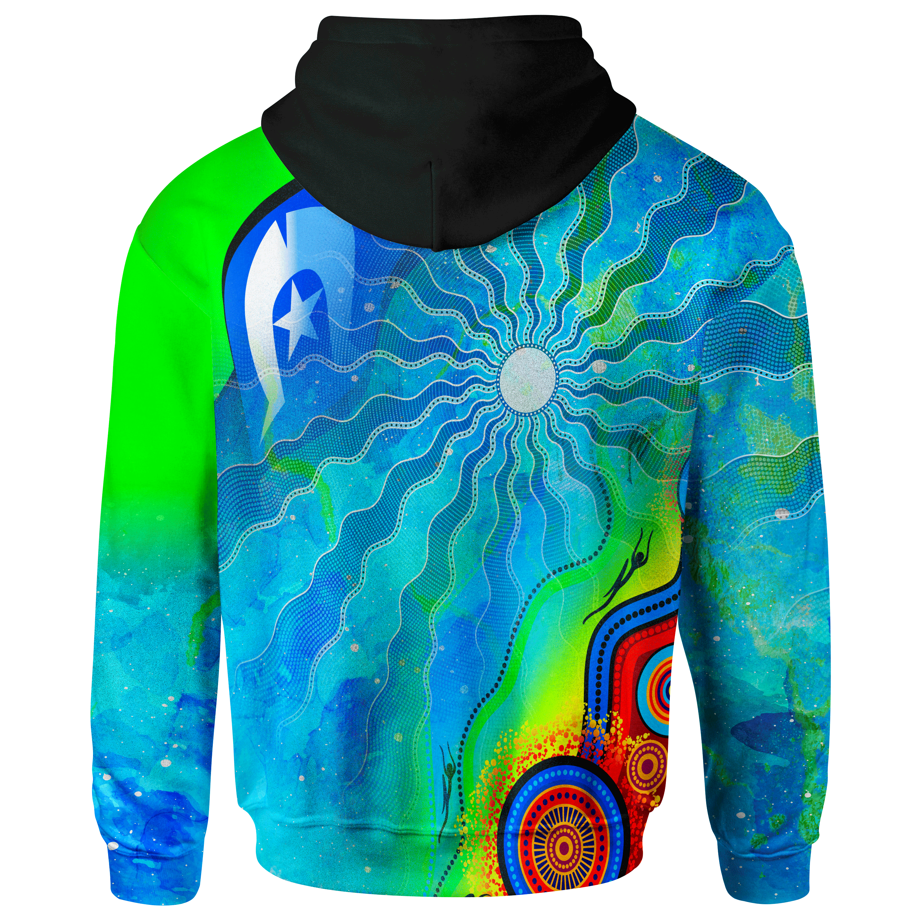 Zip - Up Hoodie - Torres Strait Islanders Flag with Aboriginal Patterns - Vibe Hoodie Shop