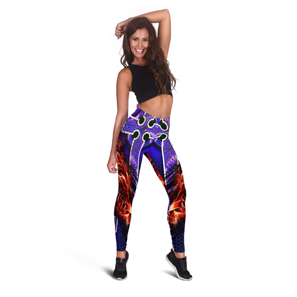 Celtic Dragon Leggings - Fire Dragon And Water Cross Style - Vibe Hoodie Shop