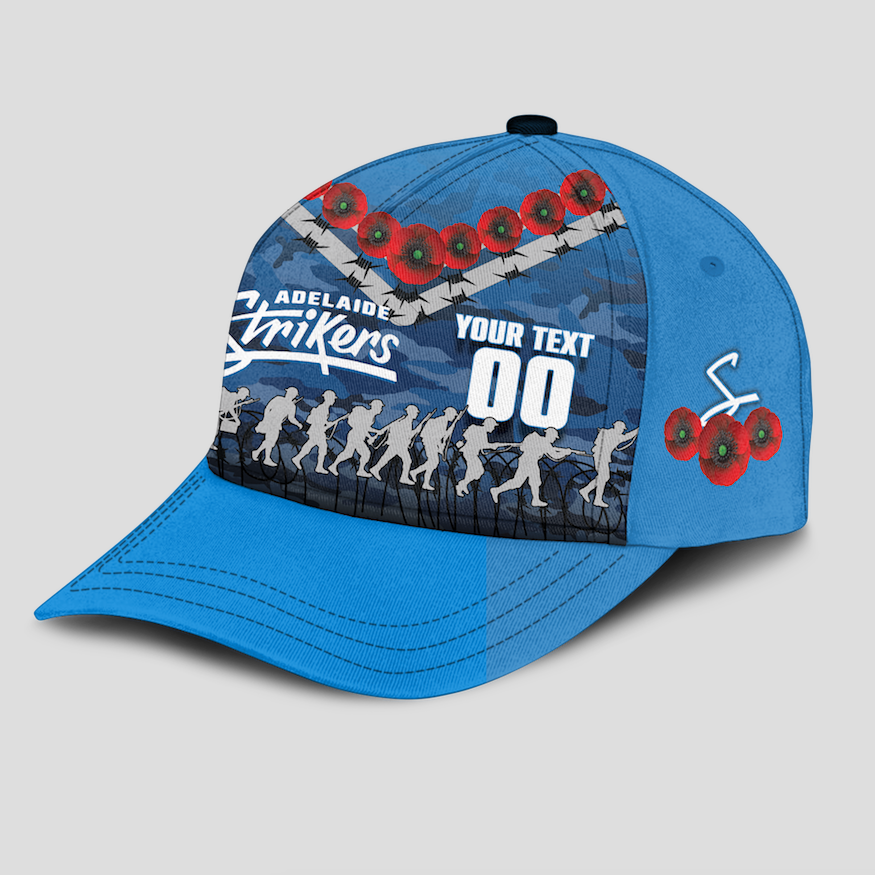 (Custom Personalised) Adelaide Strikers ANZAC 2022 Caps Camouflage With Poppy - - Vibe Hoodie Shop