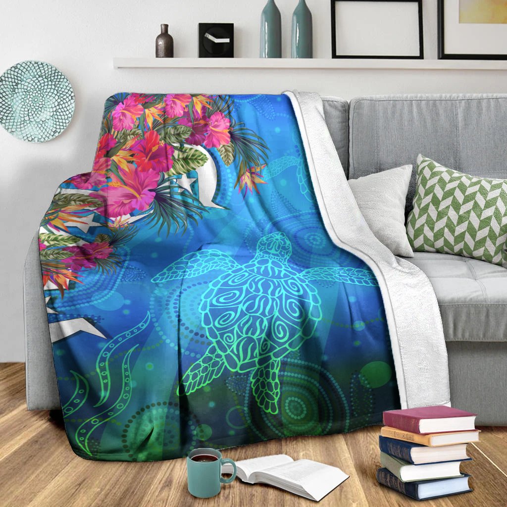 Premium Blanket - Torres Strait Blue Sea With Hibiscus - Vibe Hoodie Shop