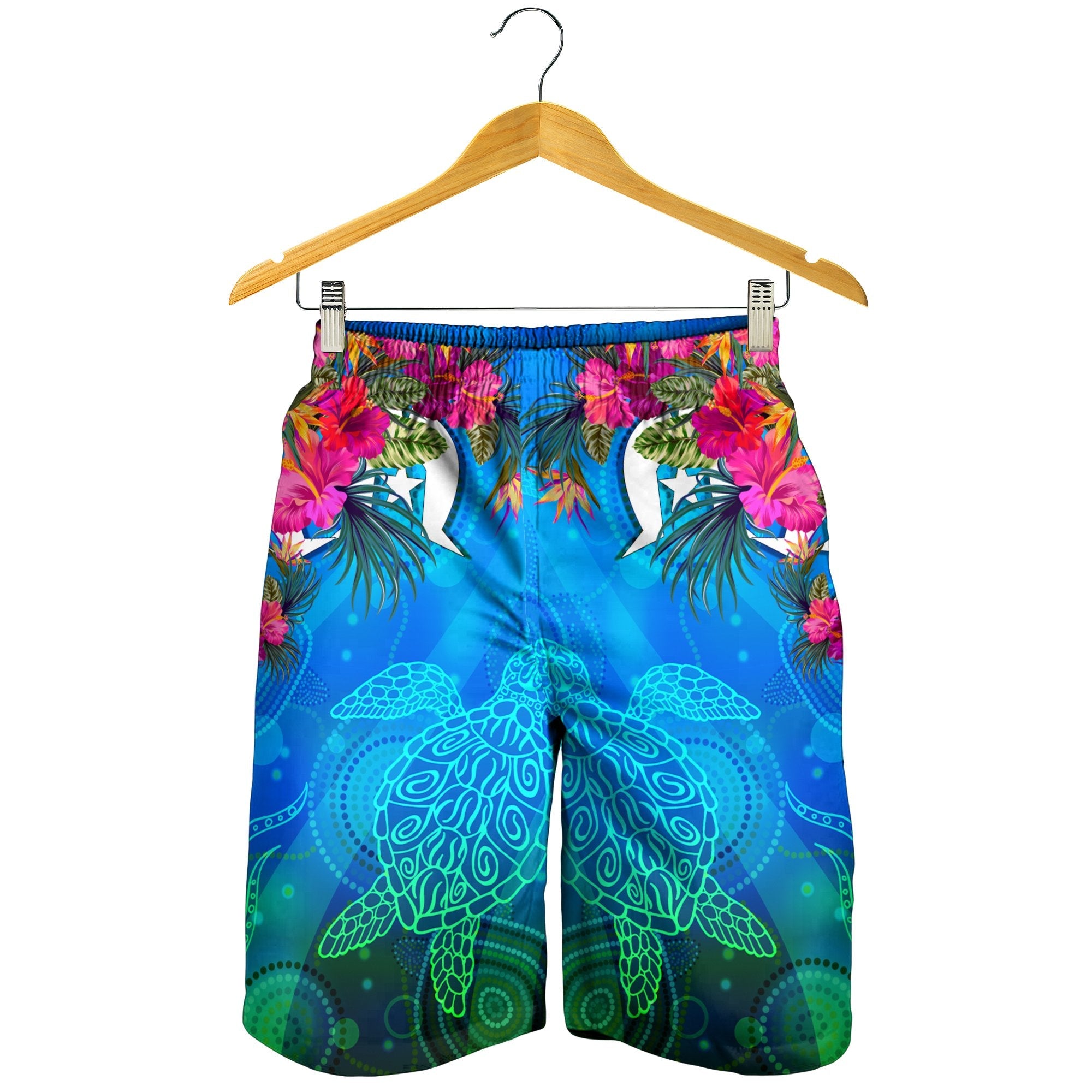 Men Short - Torres Strait Blue Sea With Hibiscus - Vibe Hoodie Shop