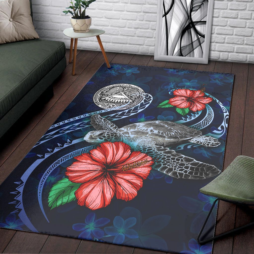 American Samoa Polynesian Area Rug - Blue Turtle Hibiscus - Vibe Hoodie Shop