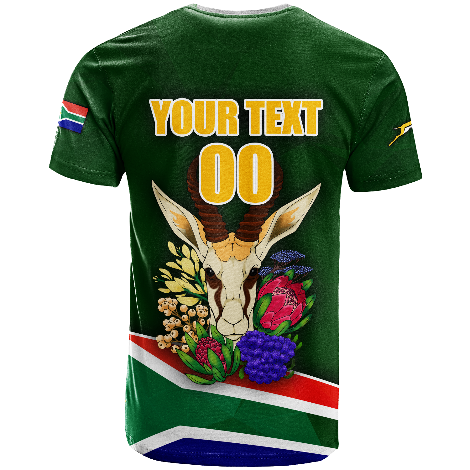 (Custom Personalised)South Africa Springboks Print T Shirt - - Vibe Hoodie Shop