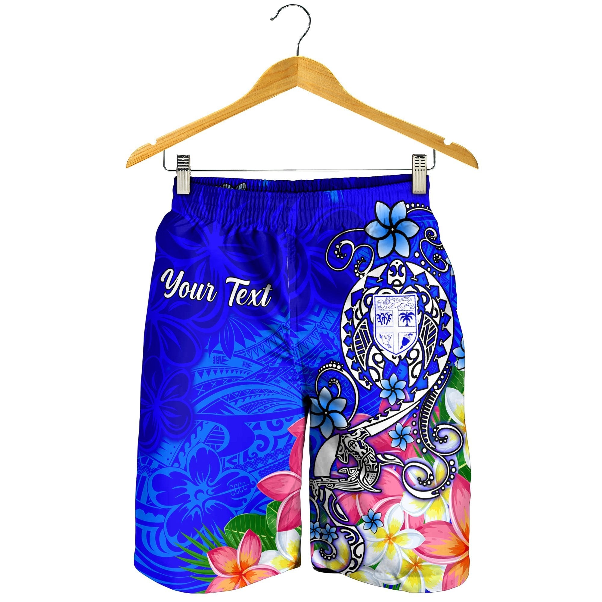 Fiji Custom Personalised Men's Shorts - Turtle Plumeria (Blue) - Vibe Hoodie Shop