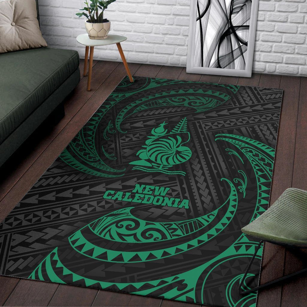 New Caledonia Polynesian Area Rug - Green Tribal Wave - Vibe Hoodie Shop