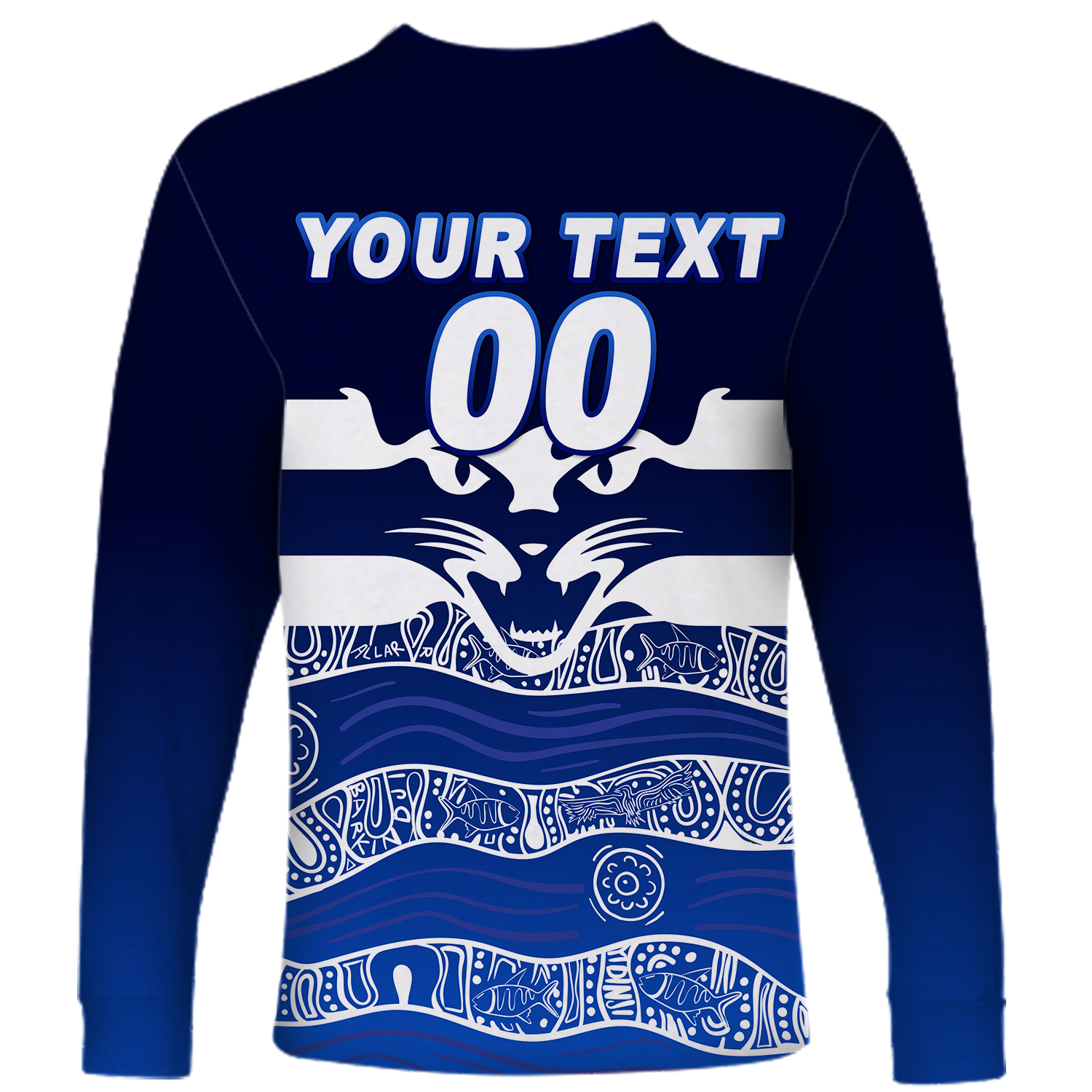 (Custom Personalised) Cats Aboriginal Art Football Geelong Long Sleeve Shirt - - Vibe Hoodie Shop