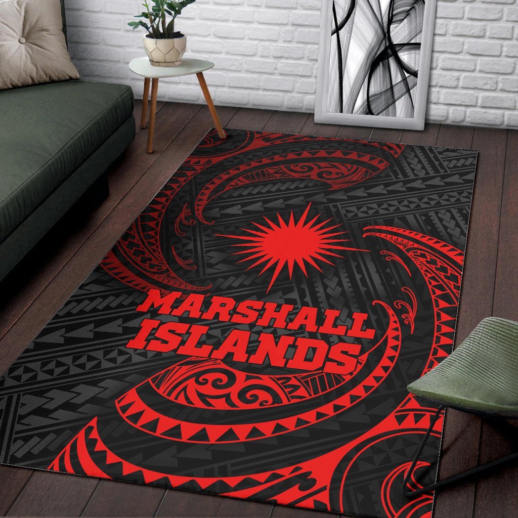 Marshall Islands Polynesian Area Rug - Red Tribal Wave - Vibe Hoodie Shop