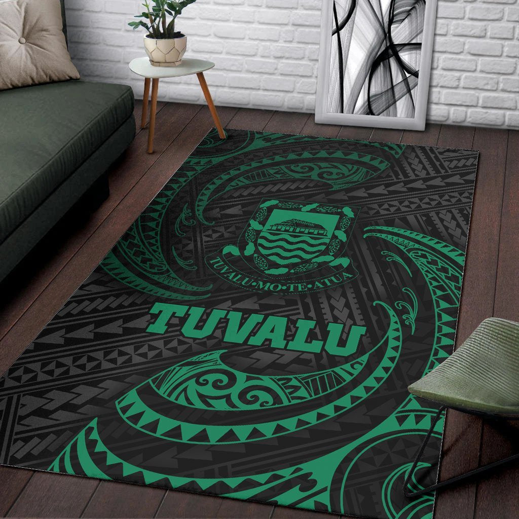 Tuvalu Polynesian Area Rug - Green Tribal Wave - Vibe Hoodie Shop