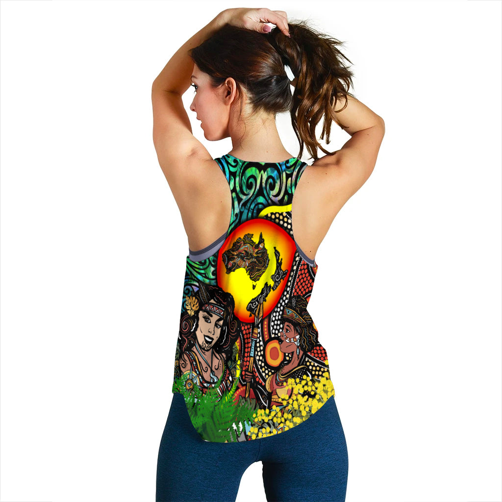 Australia Aboriginal Kangaroo Combine New Zealand Maori Kiwi Bird Women Tank Top - - Vibe Hoodie Shop