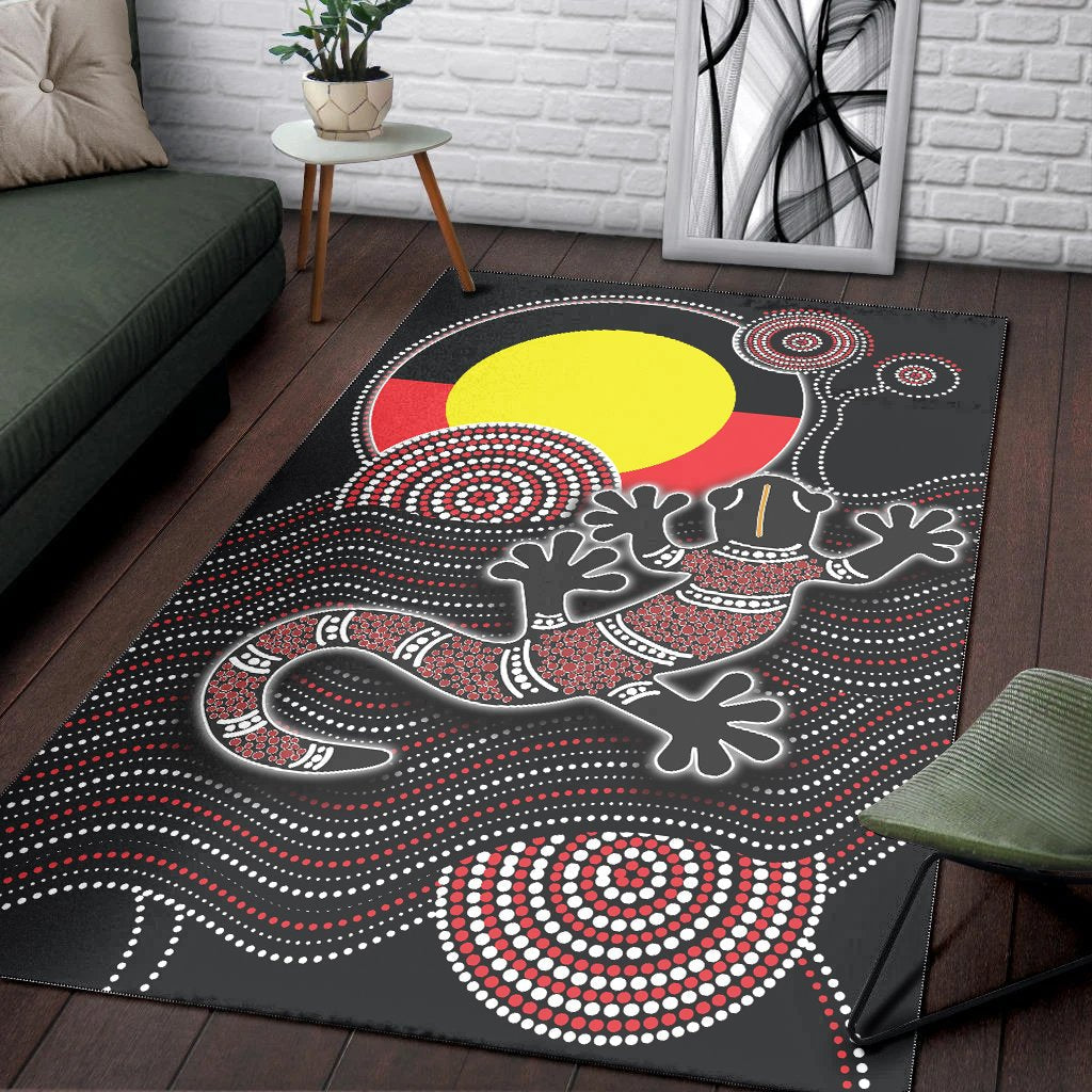 Aboriginal Area Rug - Gecko with Aboriginal Flag - Vibe Hoodie Shop