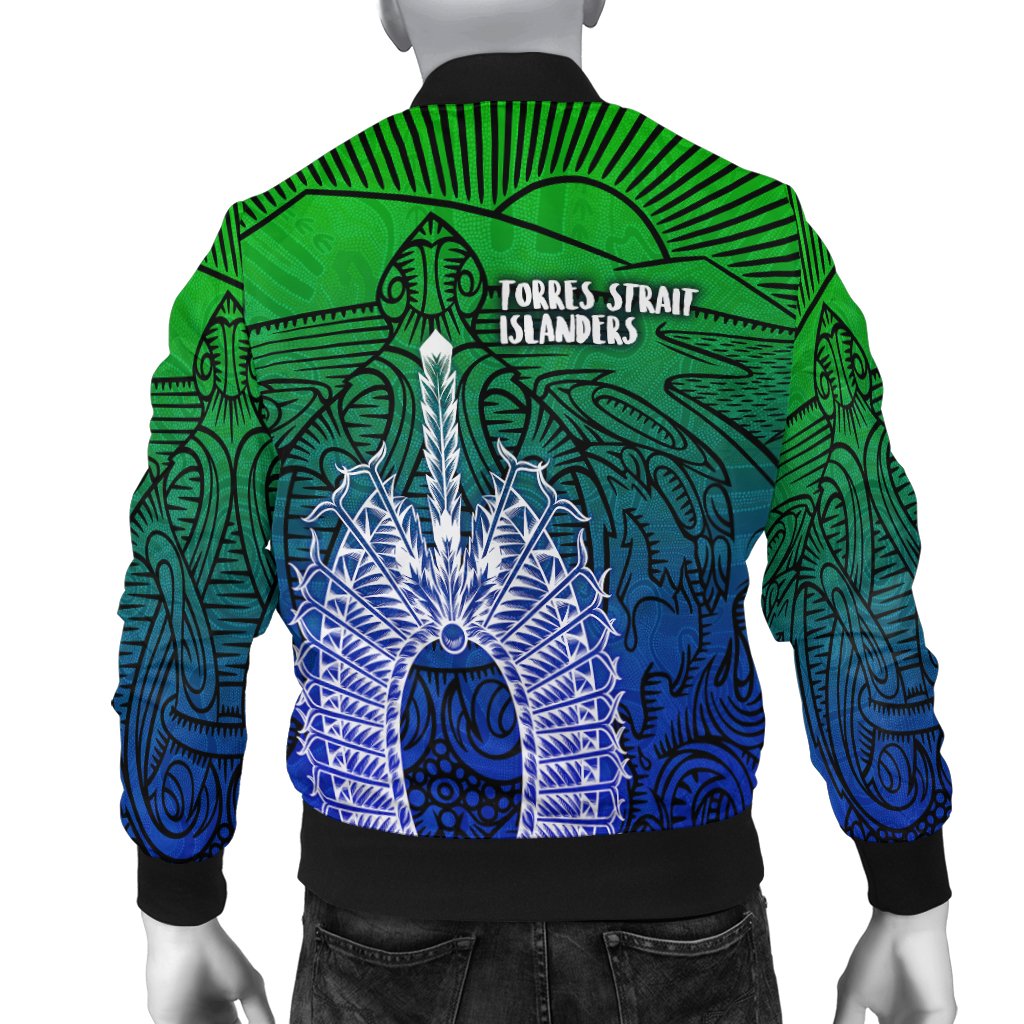 Torres Strait Islanders Men's Bomber Jacket - Turtle and Dhari Mask - Vibe Hoodie Shop