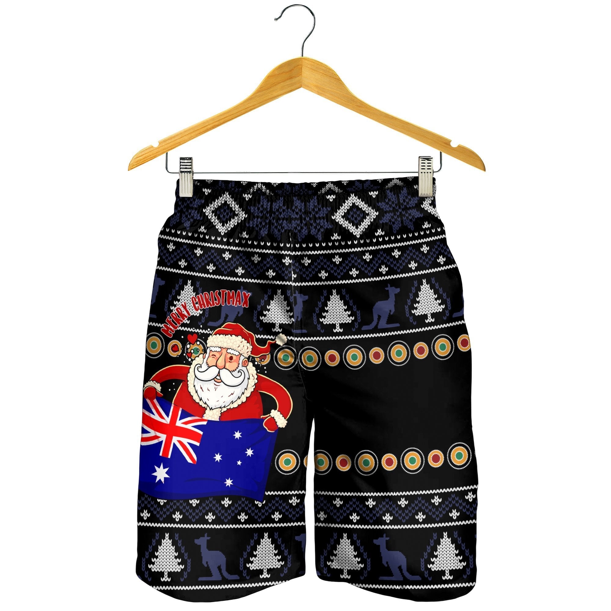 Christmas Men's Short - Australia Santa Claus Hold The Flag (Black) - Vibe Hoodie Shop