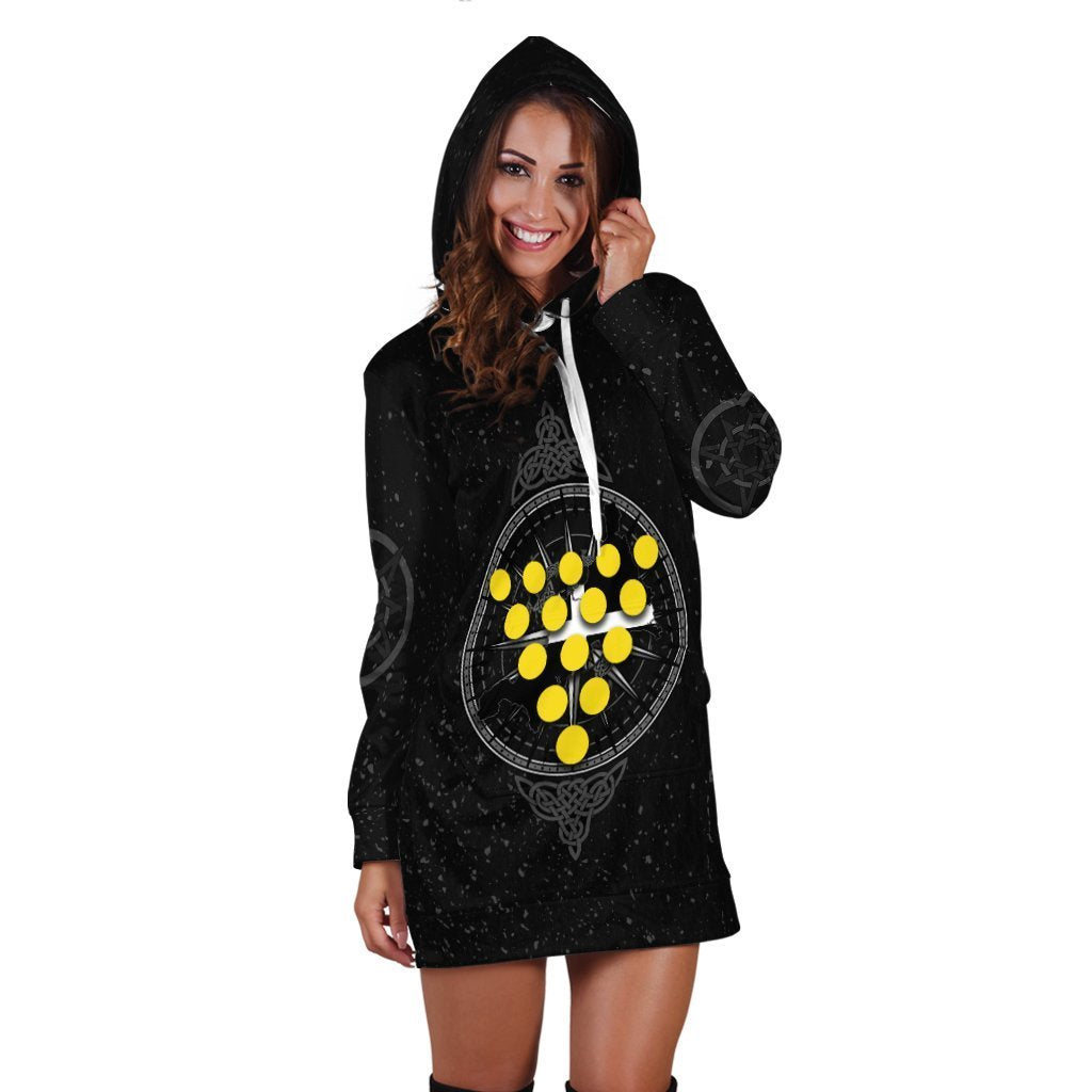 Cornwall Celtic Hoodie Dress - Celtic Compass With Cornish Symbols - Vibe Hoodie Shop