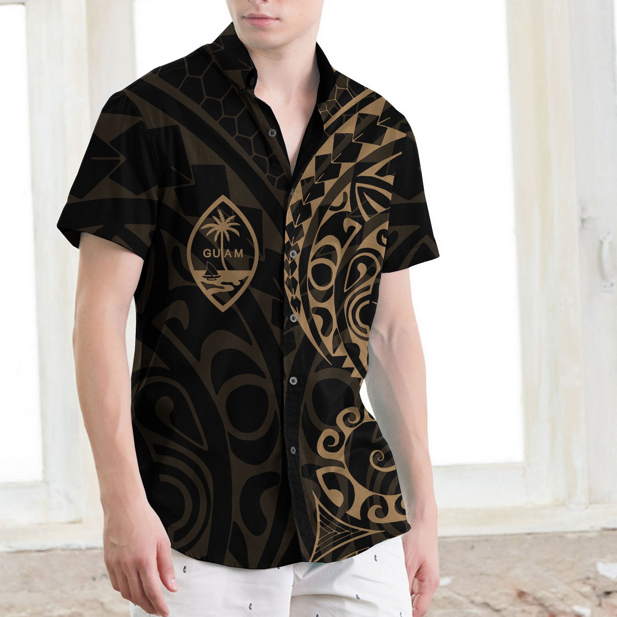 Guam Poly Short Sleeve Shirt Gold - Vibe Hoodie Shop