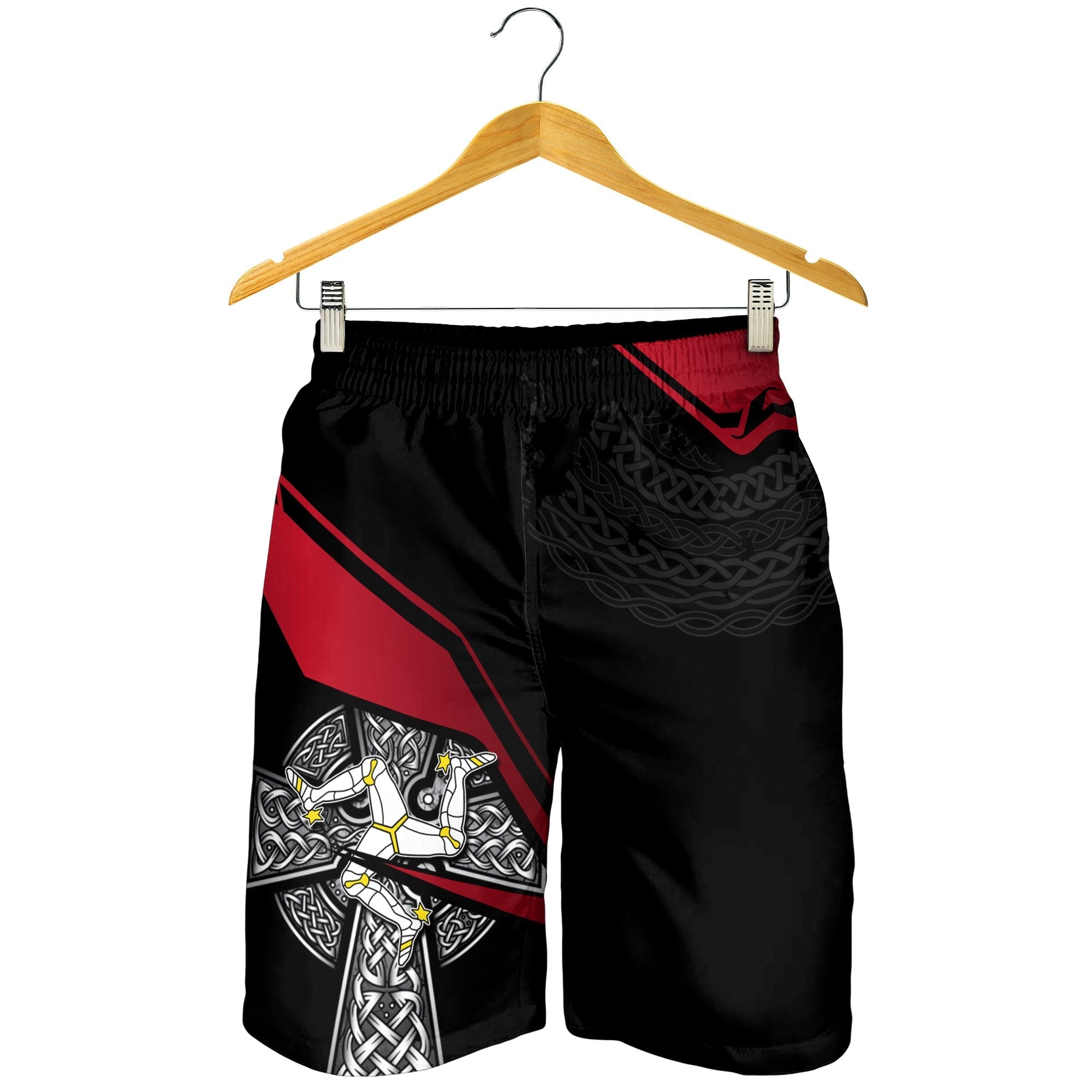 Isle Of Man Celtic Shorts Men - Celtic Cross and Manx Triskelion - Vibe Hoodie Shop