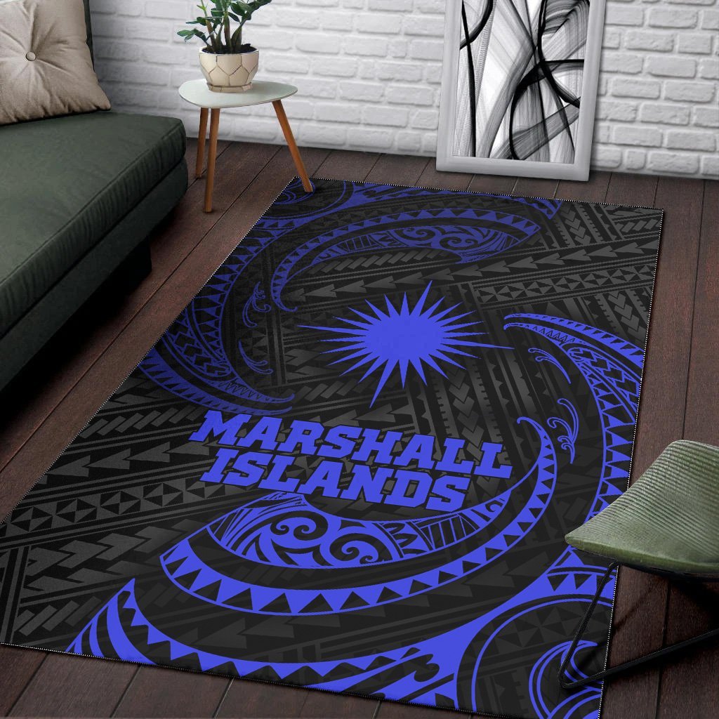 Marshall Islands Polynesian Area Rug - Blue Tribal Wave - Vibe Hoodie Shop