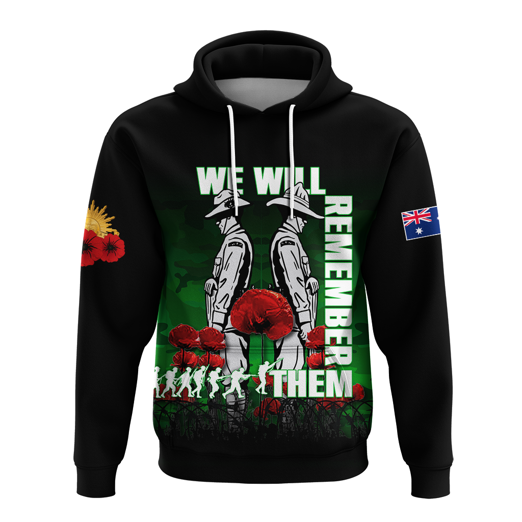 Australia ANZAC 2022 Hoodie Camouflage With Poppy Green - LT12 - Vibe Hoodie Shop