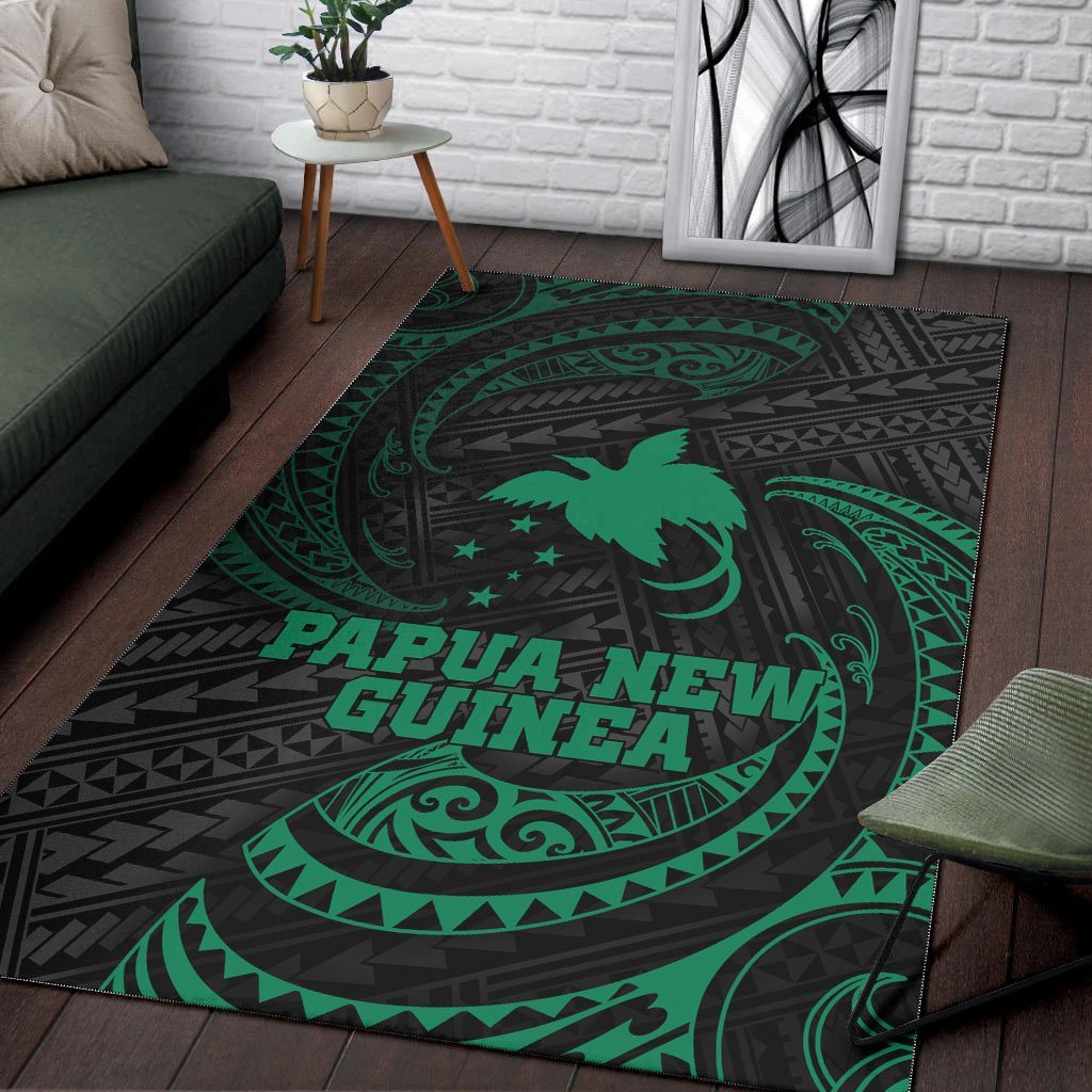 Papua New Guinea Polynesian Area Rug - Green Tribal Wave - Vibe Hoodie Shop