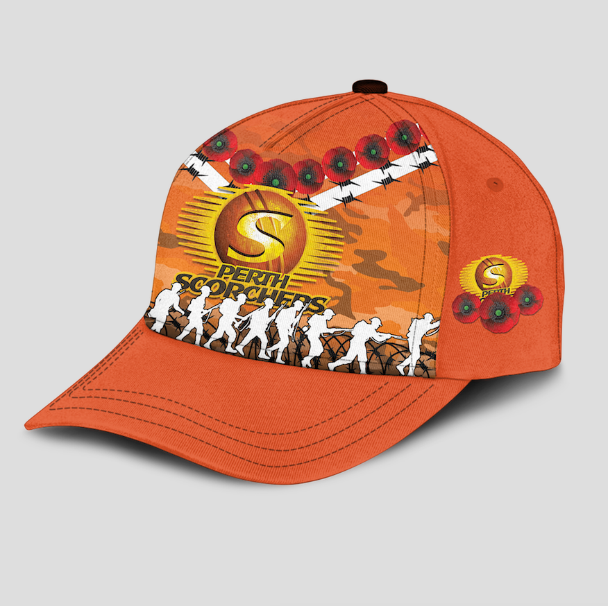 Perth Scorchers ANZAC 2022 Caps Camouflage With Poppy - - Vibe Hoodie Shop