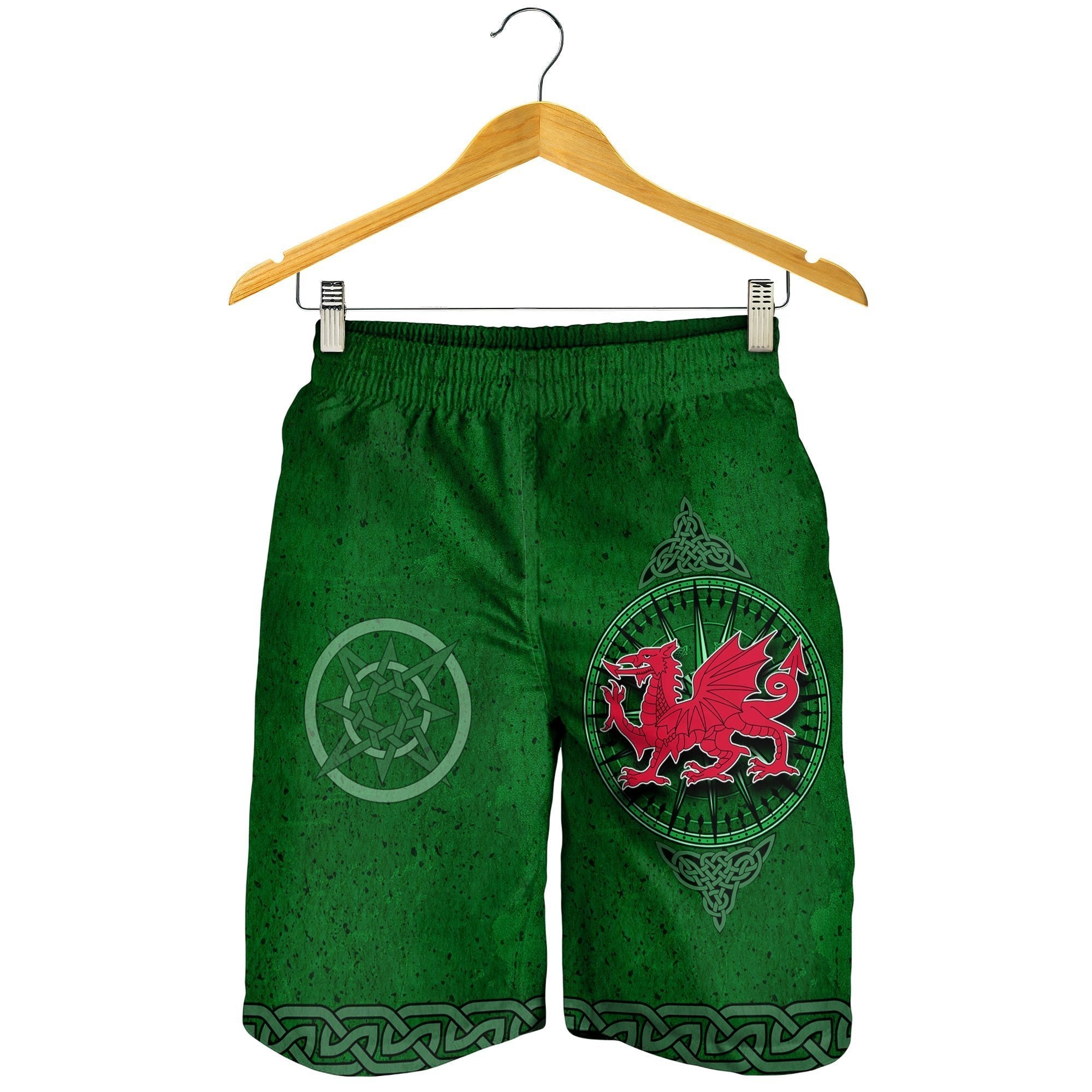 Wales Celtic Shorts Men - Celtic Compass With Welsh Dragon - Vibe Hoodie Shop